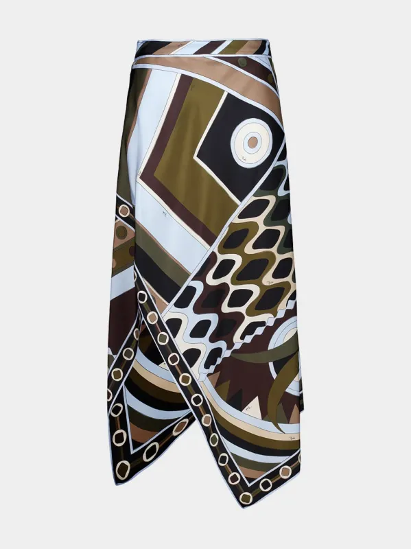 Khaki Blue Vivara Silk Scarf Skirt made by Emilio Pucci