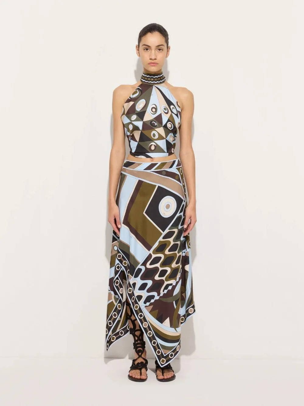 Khaki Blue Vivara Silk Scarf Skirt sold by Fashion Clinic product image thumbnail 2