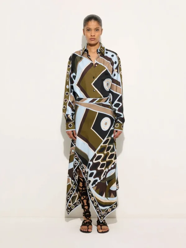 Khaki and Blue Vivara Silk Shirt made by Emilio Pucci