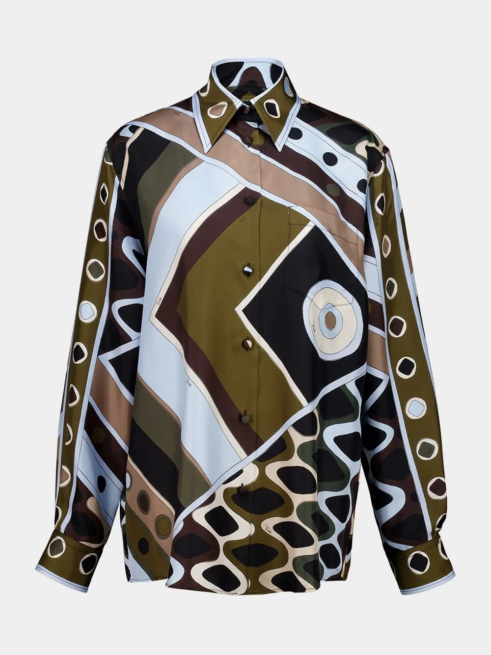 Khaki and Blue Vivara Silk Shirt sold by Fashion Clinic product image thumbnail 2