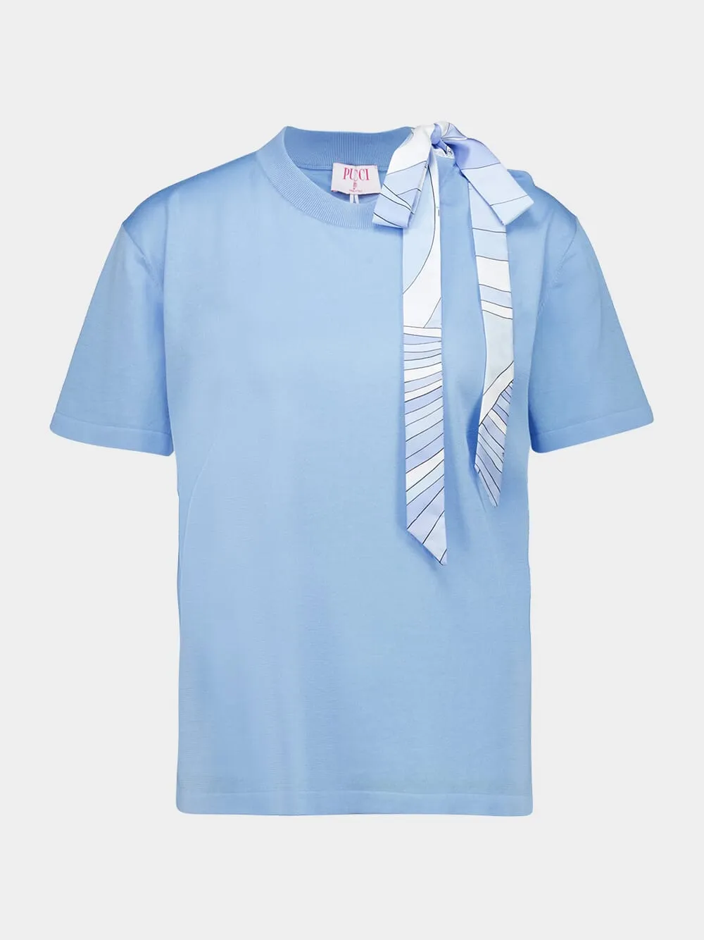 Pale Blue Silk Detail T-Shirt sold by Fashion Clinic