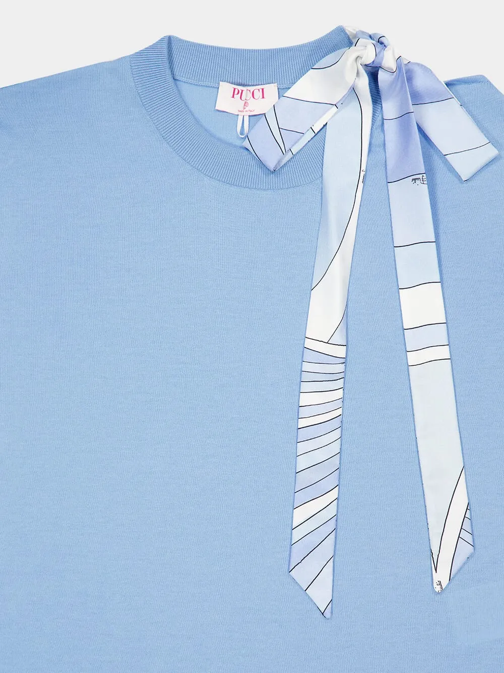 Pale Blue Silk Detail T-Shirt sold by Fashion Clinic product image thumbnail 3