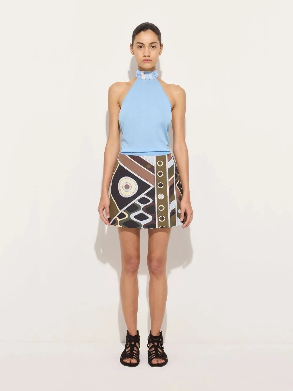 Pale Blue Knit Top with Silk Detail sold by Fashion Clinic