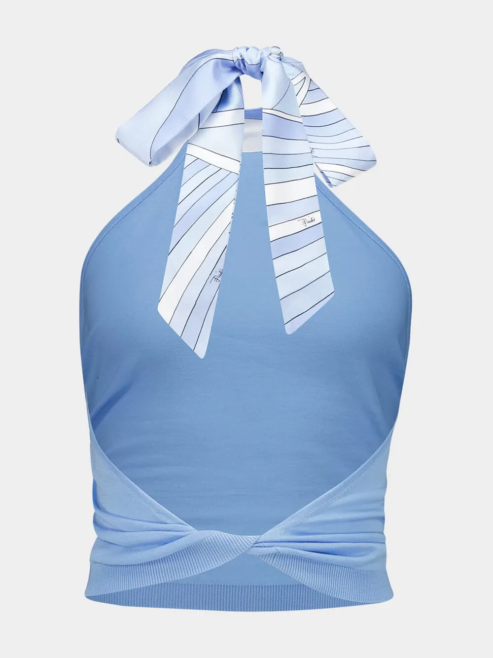 Pale Blue Knit Top with Silk Detail sold by Fashion Clinic product image thumbnail 4