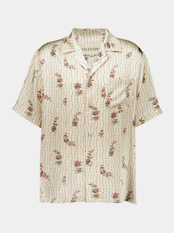 Butter Silk Bowling Shirt Floral Print made by Valentino Garavani