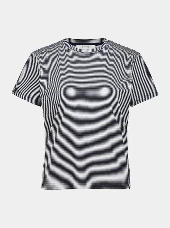 Navy Striped Cotton Crewneck T-Shirt made by Frame Denim