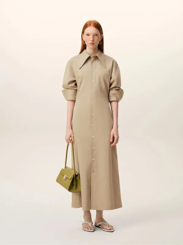 Beige Cotton Fitted Shirt Dress made by Ami