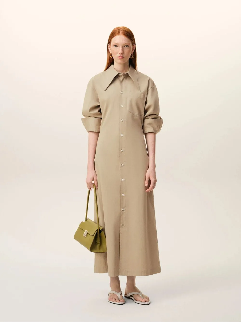 Beige Cotton Fitted Shirt Dress sold by Fashion Clinic
