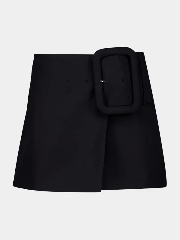 Black Wool Buckle Mini Skirt made by Ami