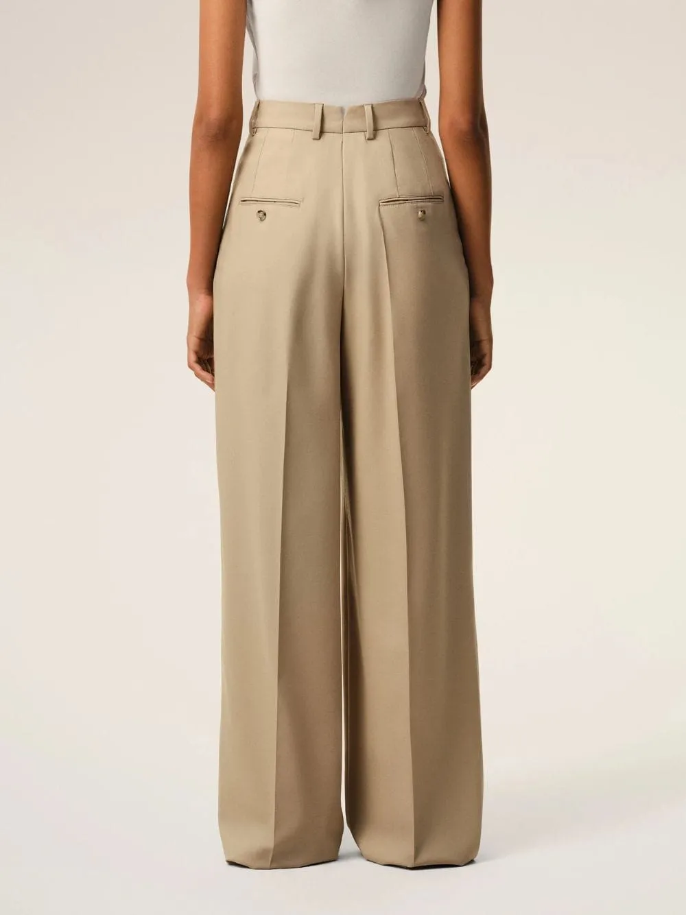 Beige High-Waist Wide Wool Trousers sold by Fashion Clinic product image thumbnail 3