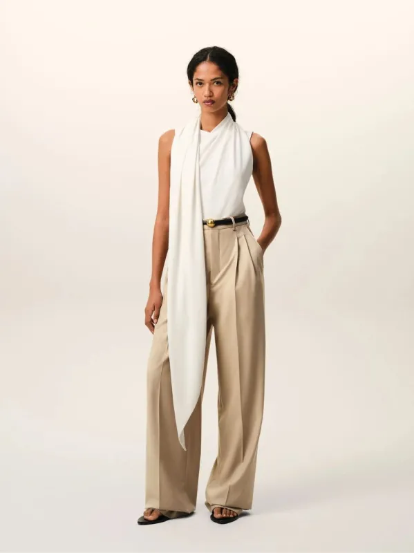 Beige High-Waist Wide Wool Trousers made by Ami