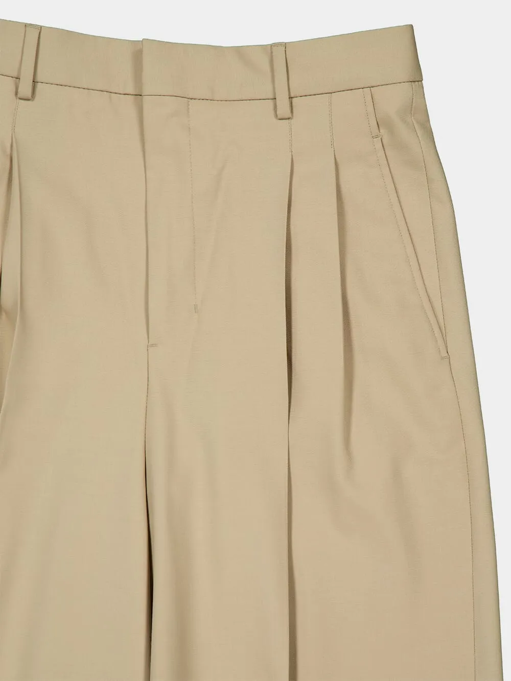 Beige High-Waist Wide Wool Trousers sold by Fashion Clinic product image thumbnail 5