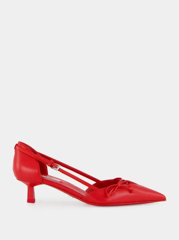 Red Leather Open-Side Bow Pumps made by Prada