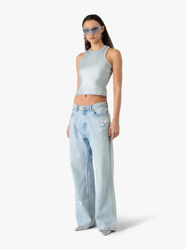 Light Wash Graffiti Straight-Leg Jeans made by Casablanca