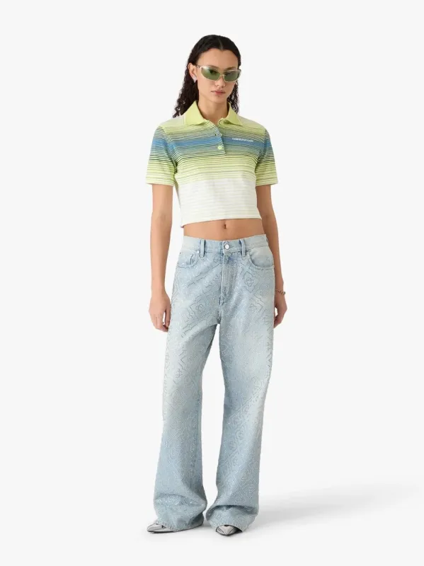 Green Gradient Striped Slim Fit Polo Shirt made by Casablanca