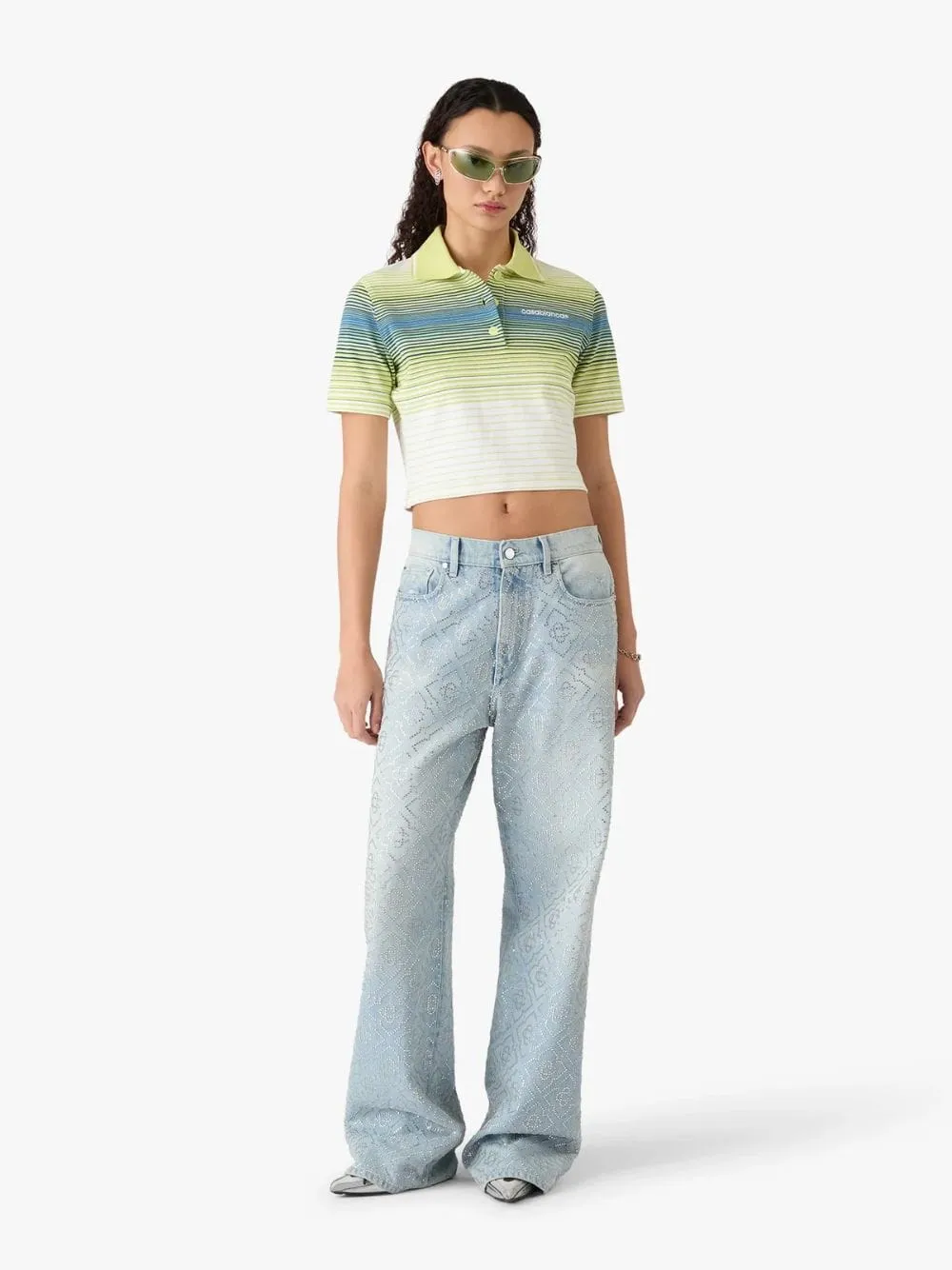 Green Gradient Striped Slim Fit Polo Shirt sold by Fashion Clinic