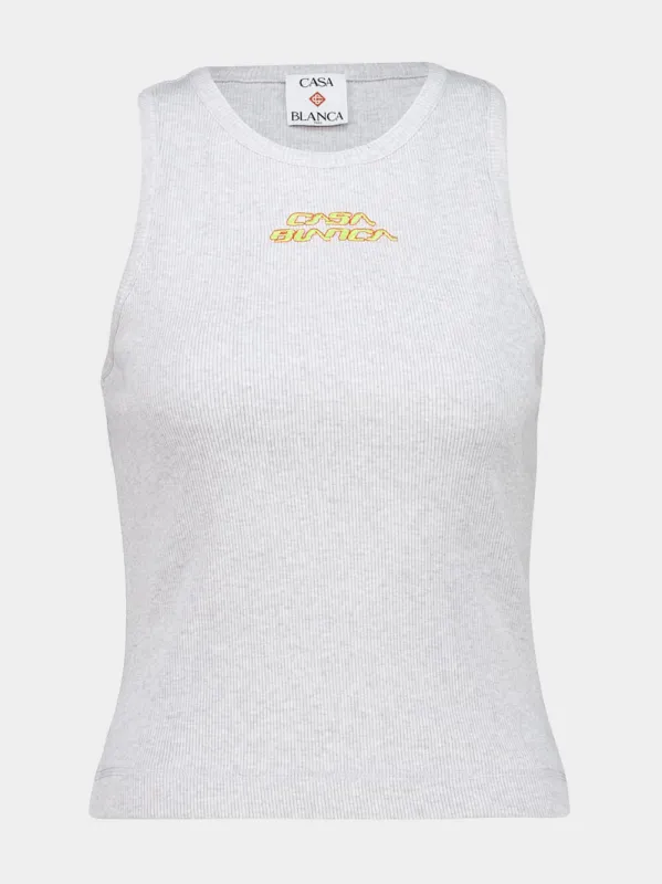 Grey Ribbed Logo Tank Top made by Casablanca