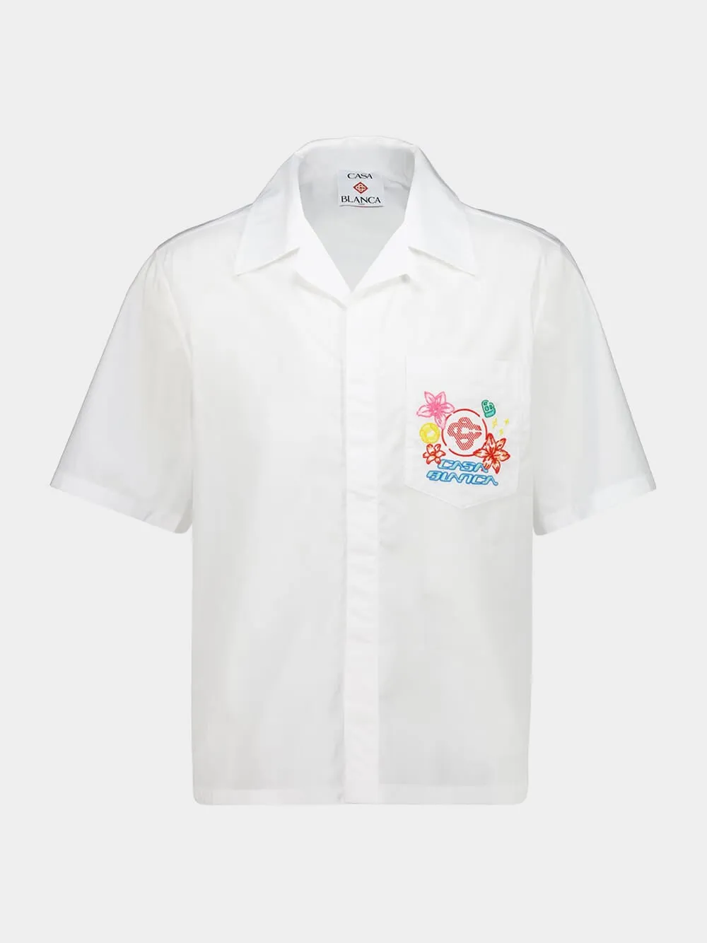 White Graphic Embroidered Short Sleeve Shirt sold by Fashion Clinic