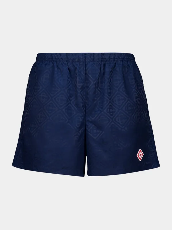 Navy Monogram Jacquard Swim Shorts made by Casablanca