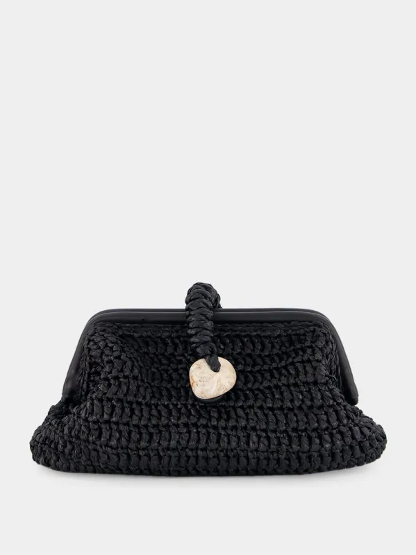 Black Delphine Raffia Clutch Bag made by Fashion Clinic