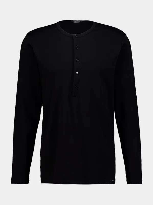 Black Cotton Stretch Jersey Henley Top made by Tom Ford