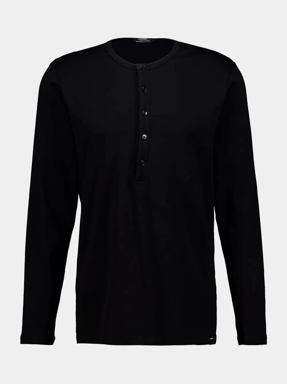 Black Cotton Stretch Jersey Henley Top sold by Fashion Clinic