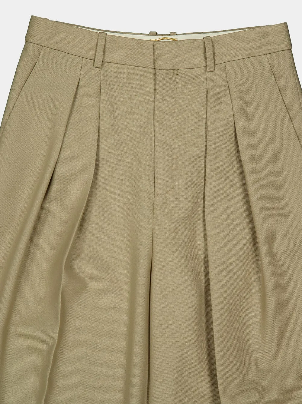 Beige Wide-Leg Wool and Silk Pants sold by Fashion Clinic product image thumbnail 3