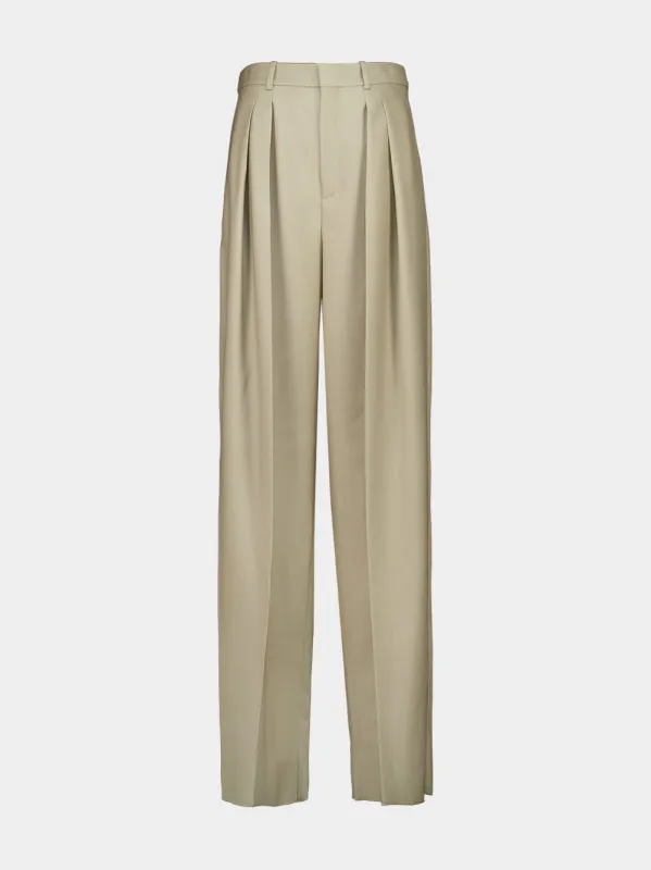 Beige Wide-Leg Wool and Silk Pants made by Yves Saint Laurent