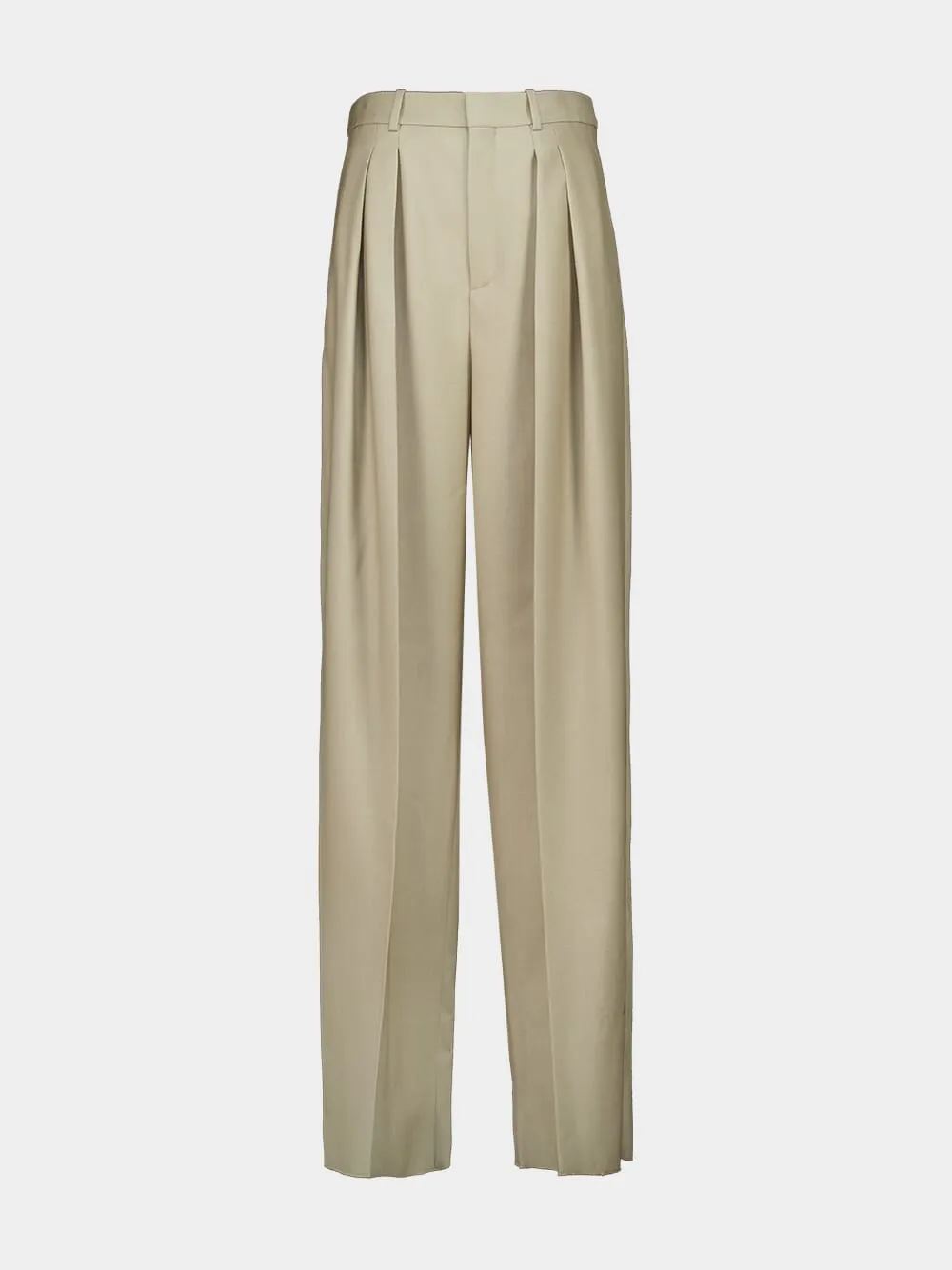 Beige Wide-Leg Wool and Silk Pants sold by Fashion Clinic
