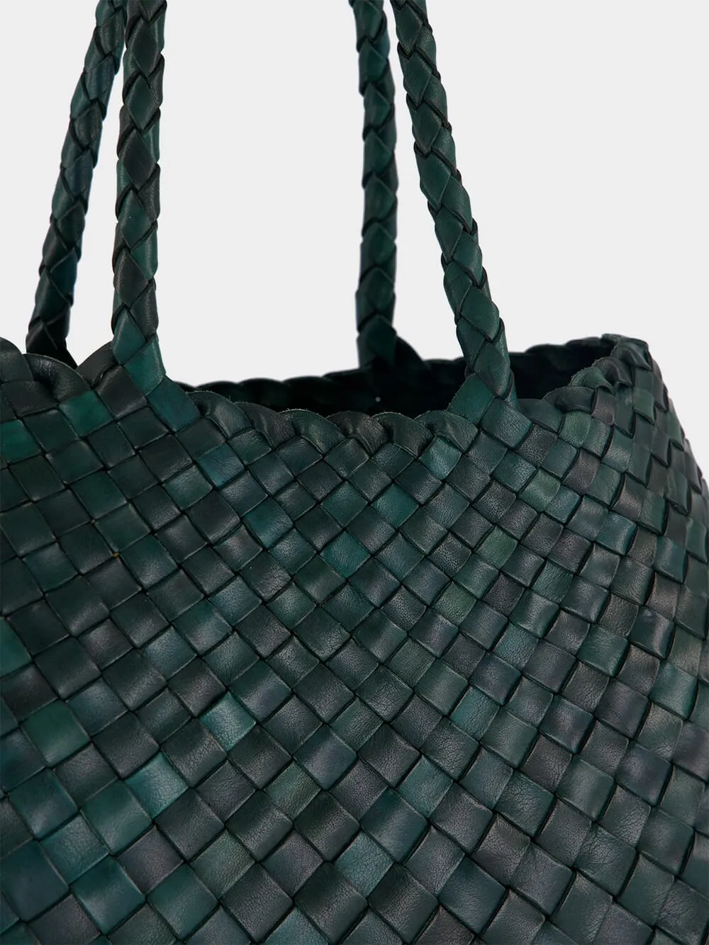 Santa Croce Small Handwoven Forest Green Leather Tote sold by Fashion Clinic product image thumbnail 5
