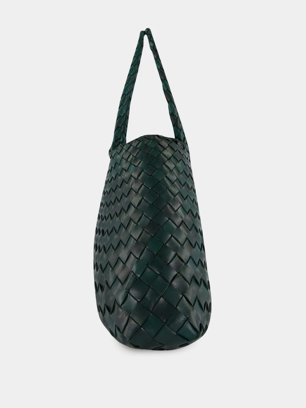 Santa Croce Small Handwoven Forest Green Leather Tote sold by Fashion Clinic product image thumbnail 3
