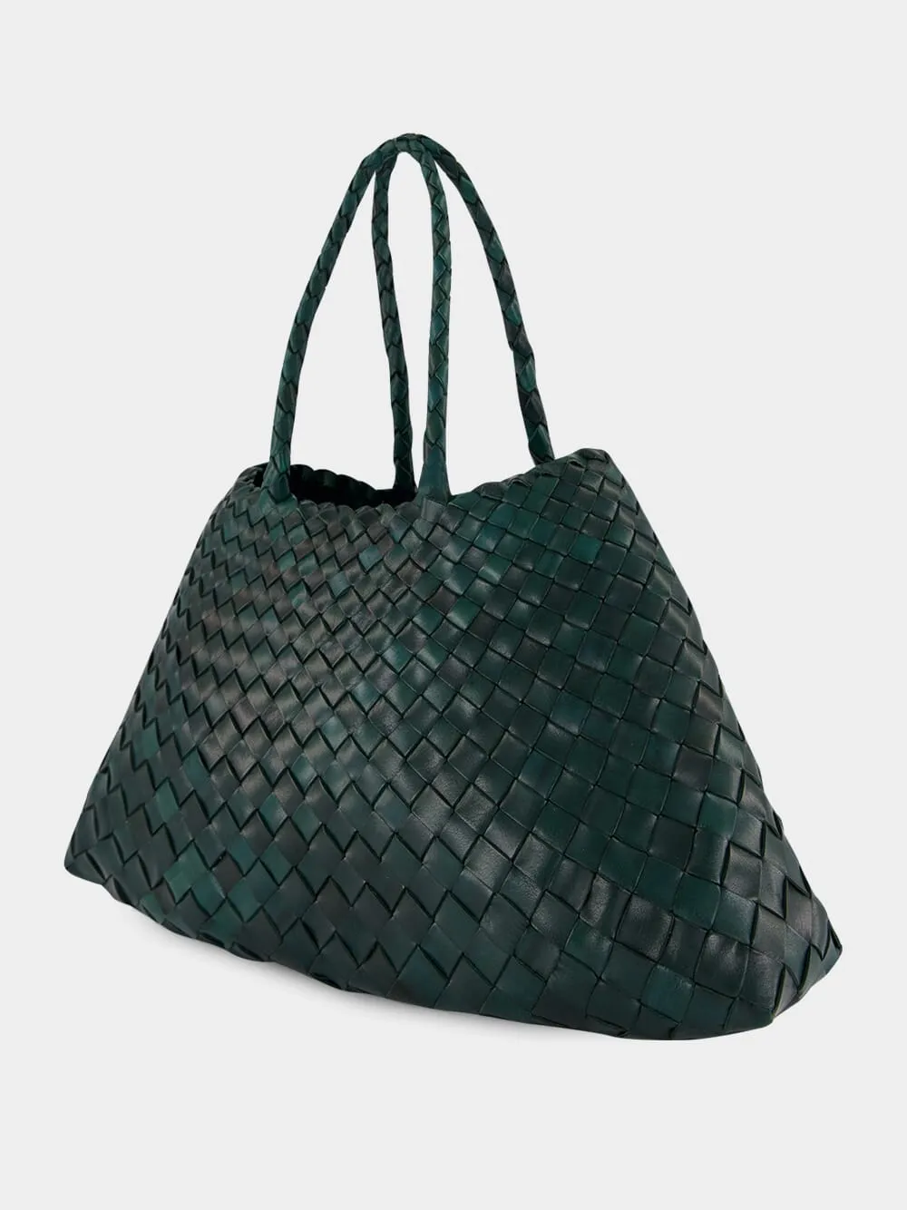 Santa Croce Small Handwoven Forest Green Leather Tote sold by Fashion Clinic product image thumbnail 4
