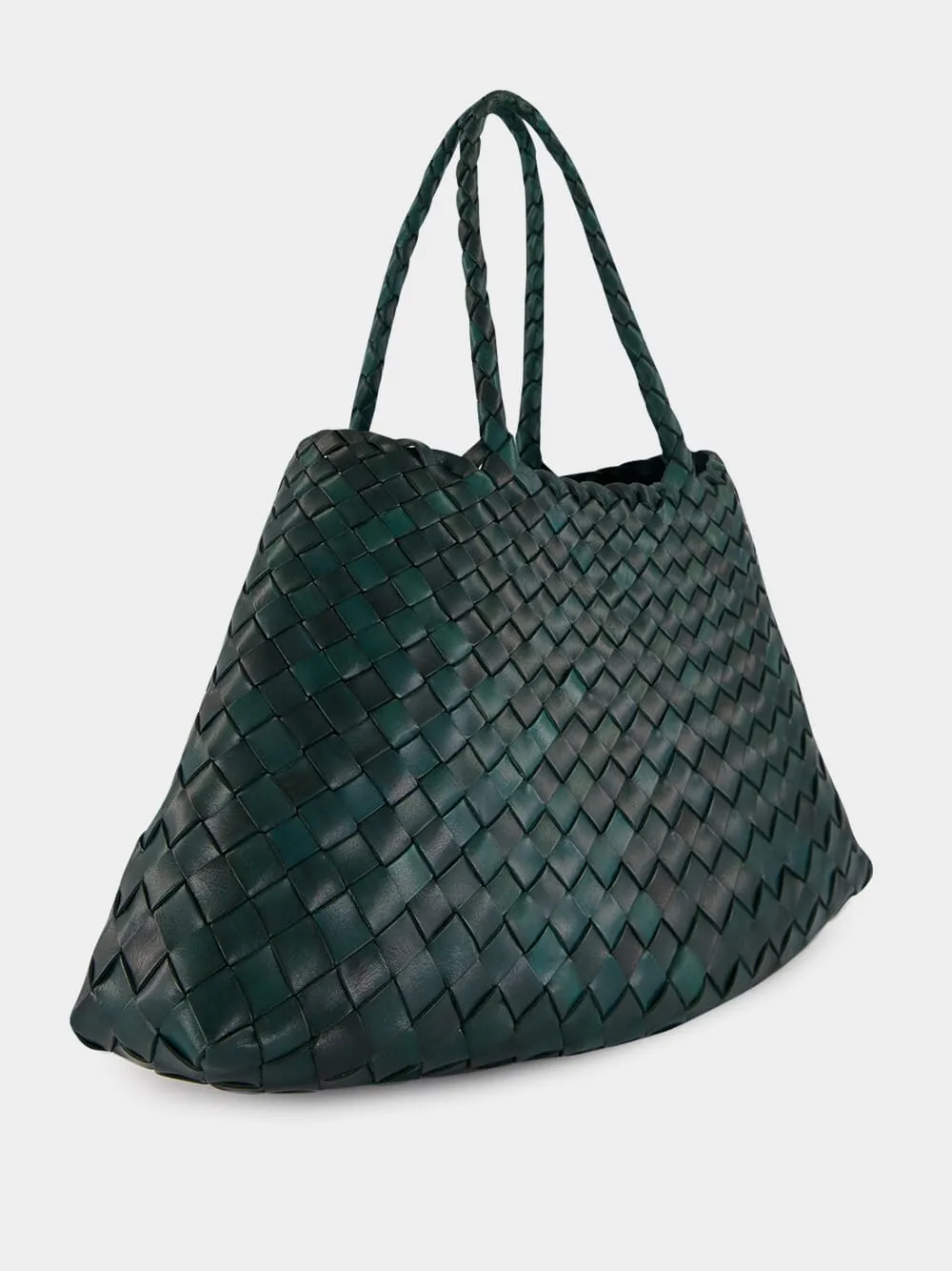 Santa Croce Small Handwoven Forest Green Leather Tote sold by Fashion Clinic product image thumbnail 2