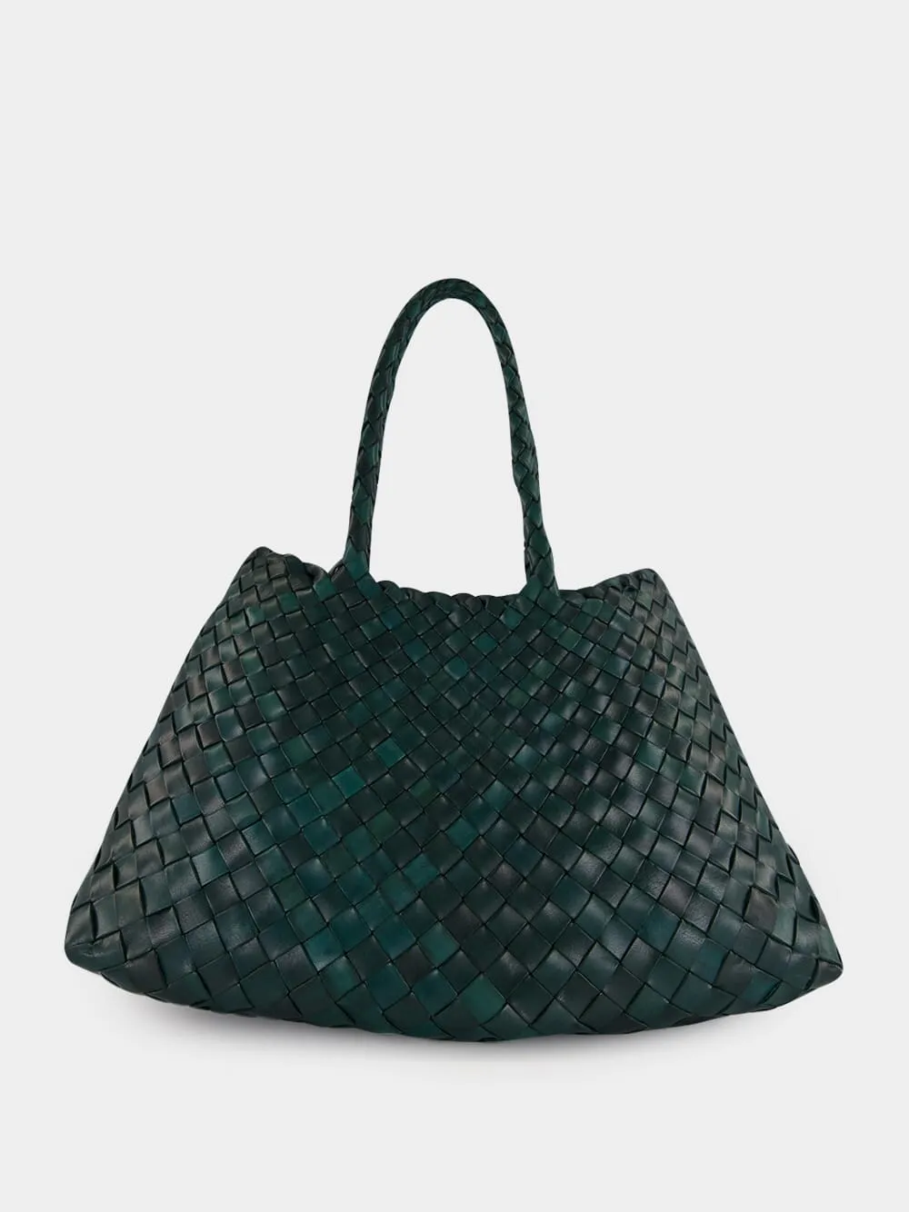 Santa Croce Small Handwoven Forest Green Leather Tote sold by Fashion Clinic