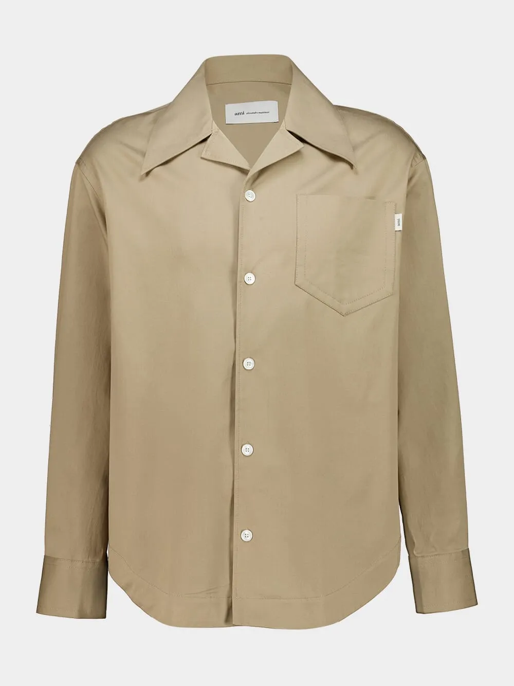Taupe Cotton Long-Sleeve Shirt sold by Fashion Clinic