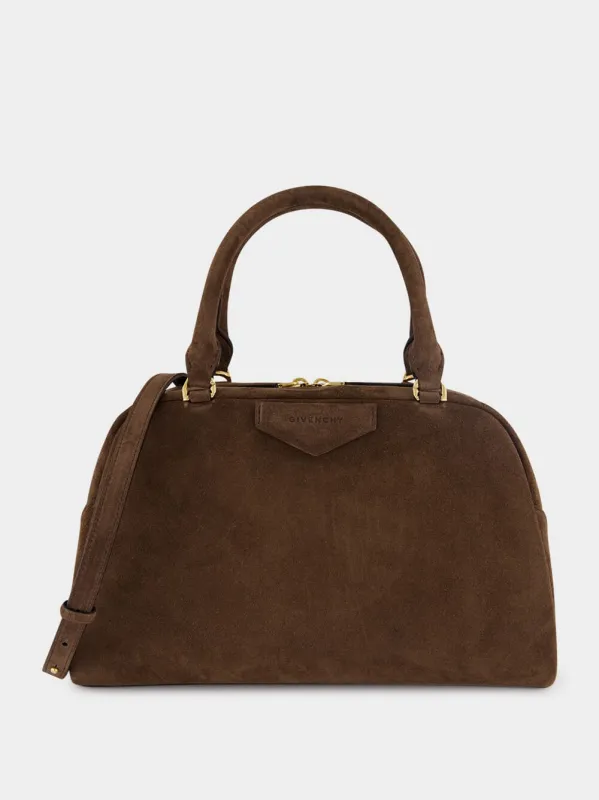 Ebony Brown Antigona East-West Suede Bowling Bag made by Givenchy