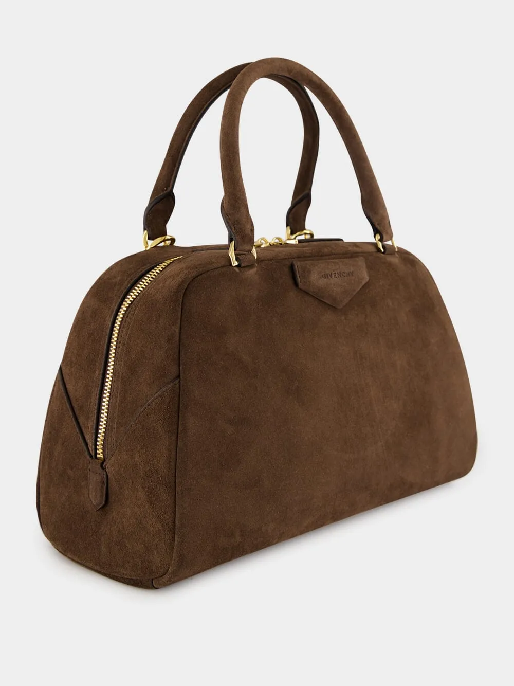 Ebony Brown Antigona East-West Suede Bowling Bag sold by Fashion Clinic product image thumbnail 4