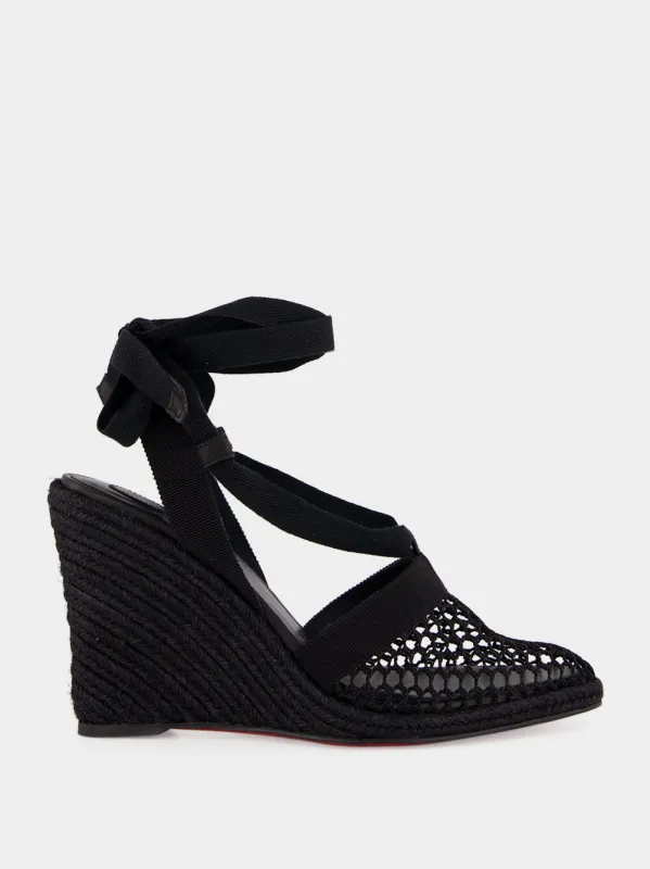 Black Toleda Mesh Leather 85 Wedge Espadrilles made by Christian Louboutin