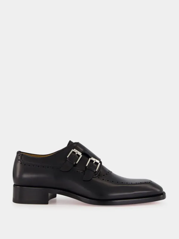 Black Sartok Calf Leather Monk Strap Shoes made by Christian Louboutin
