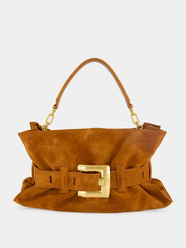 Brown Anthem Medium Suede Leather Bag made by Balmain