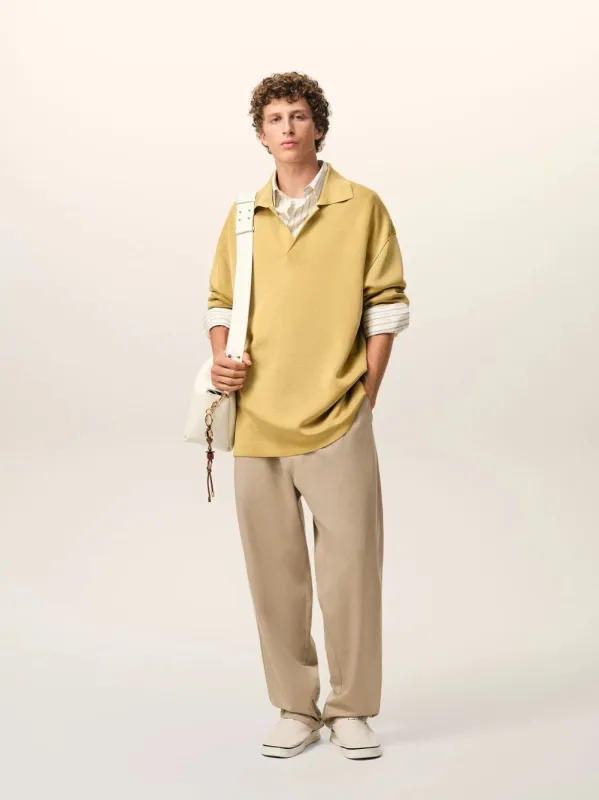 Beige Cotton Elasticated Waist Trousers made by Ami