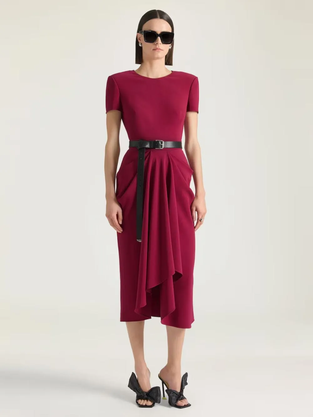 Red Cherry Midi Wrapped Dress in Crepe Cady sold by Fashion Clinic product image thumbnail 2