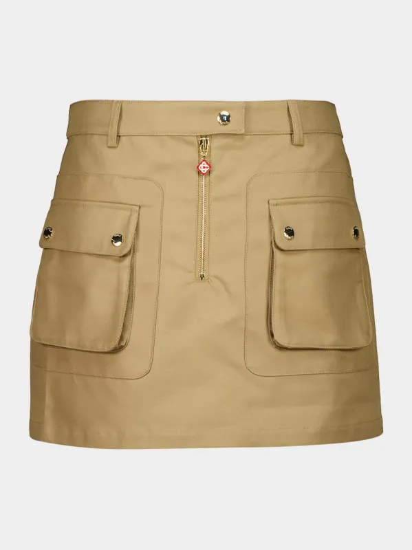 Beige Cotton Pocket Mini Skirt made by Casablanca