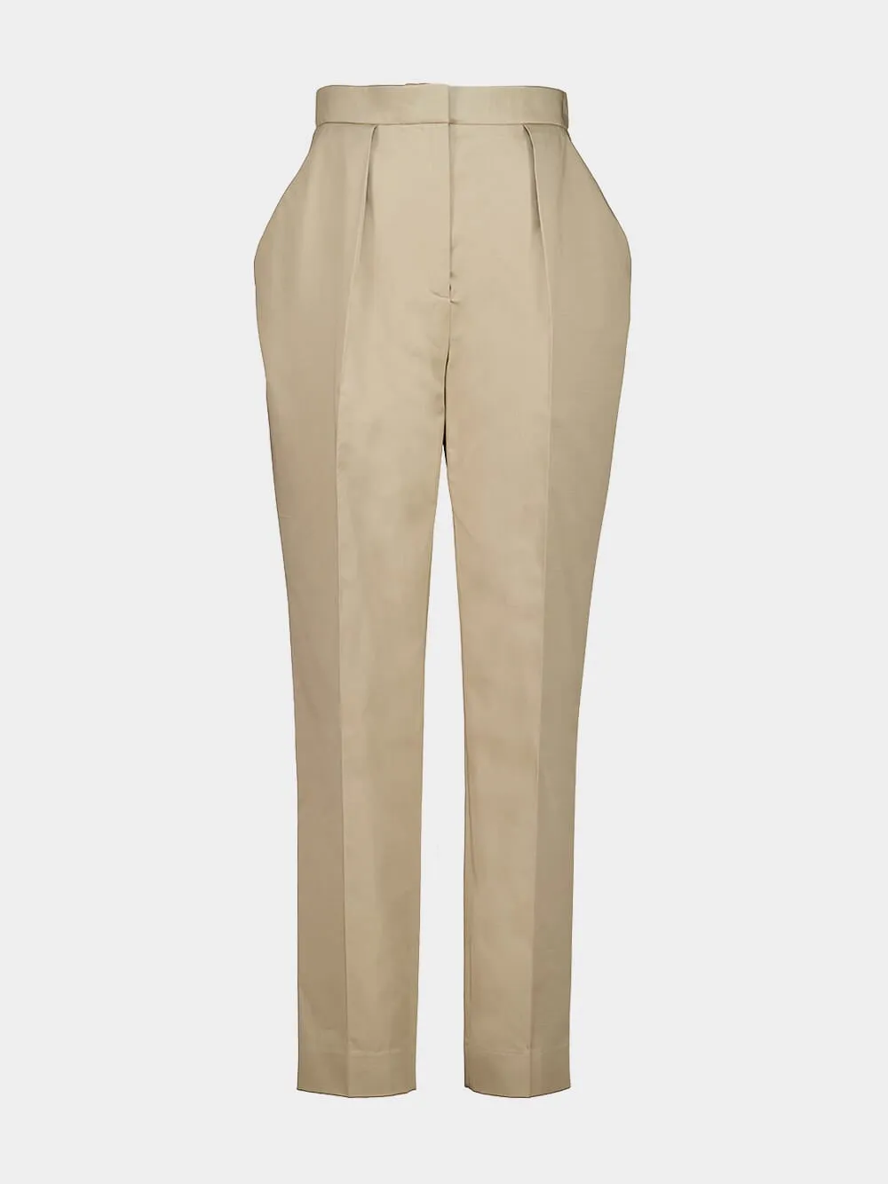 Beige Foncé Cotton High-Waisted Trousers sold by Fashion Clinic