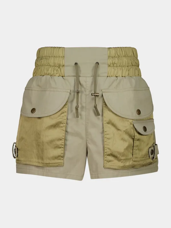 Green Cotton Twill Utility Shorts made by Balmain