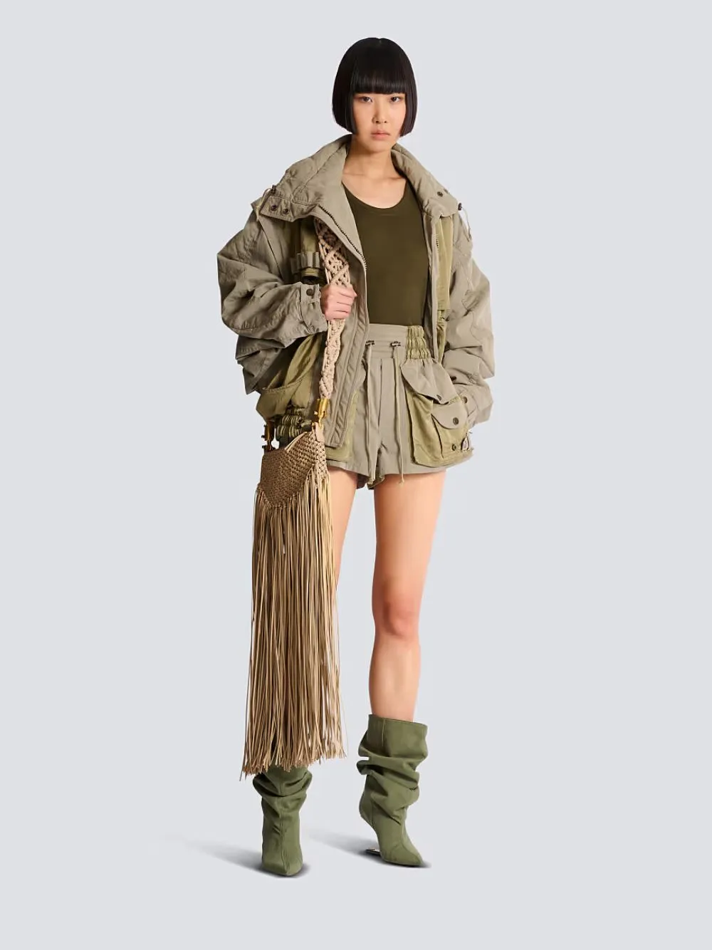 Green Cotton Twill Utility Shorts sold by Fashion Clinic product image thumbnail 2