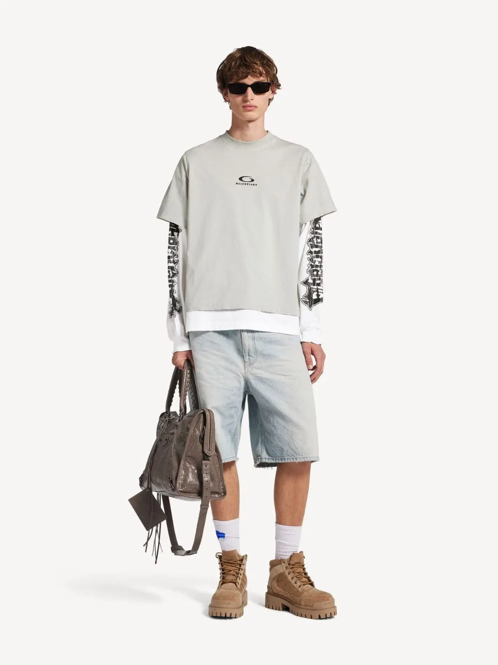 Light Grey and White Hybrid Double T-Shirt sold by Fashion Clinic