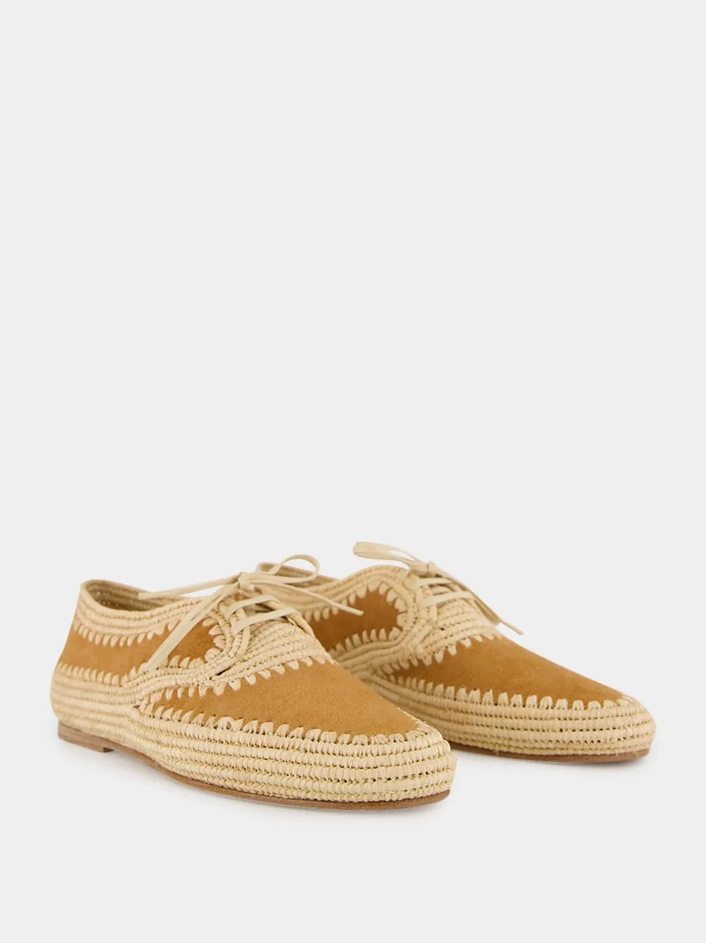Camel Suede and Natural Raffia Strength Derbies sold by Fashion Clinic product image thumbnail 3