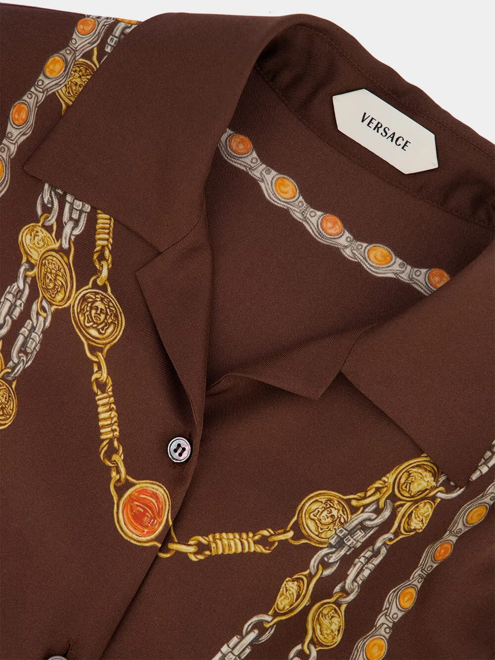 Brown Printed Silk Twill Mini Shirt Dress sold by Fashion Clinic product image thumbnail 5