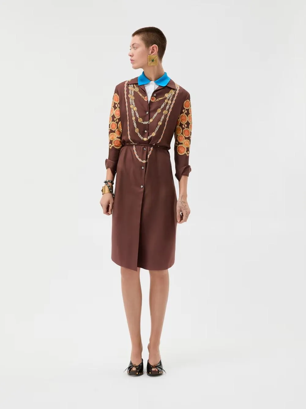 Brown Printed Silk Twill Mini Shirt Dress sold by Fashion Clinic product image thumbnail 2